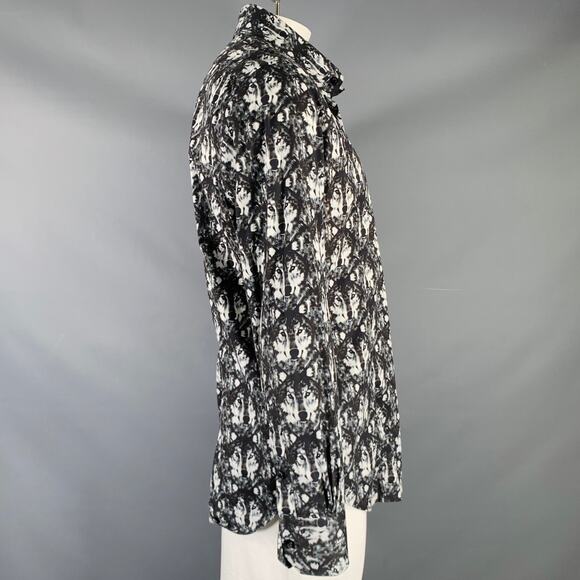 BILLIONAIRE COUTURE Size XL Black White Wolf Print Long Sleeve Shirt - Picture 3 of 6
